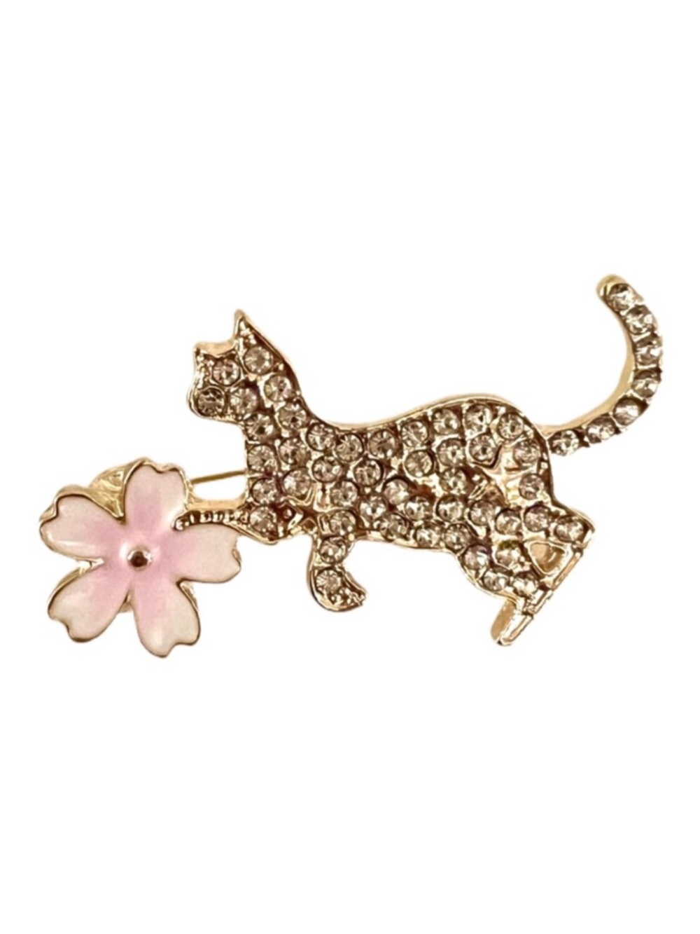 🧷🐈‍⬛🌸Gorgeous Rhinestone Cat Playing with Flower Brooch/Pin - WOW